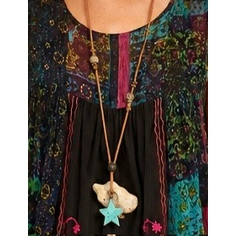 Tiffany Lee Designs OOAK Hag Stone Turquoise Star Lariat Necklace